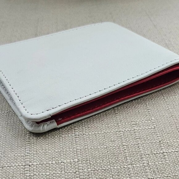 Bi Color Wallet Handmade Billfold White/Red Genuine Leather Cardholdder - Picture 2 of 10